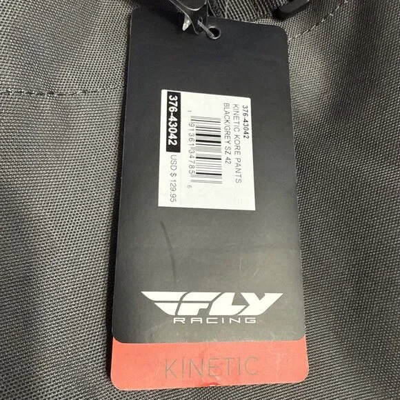 NWT Fly Racing Kinetic Kore Black Gray Performance Pants Size 42